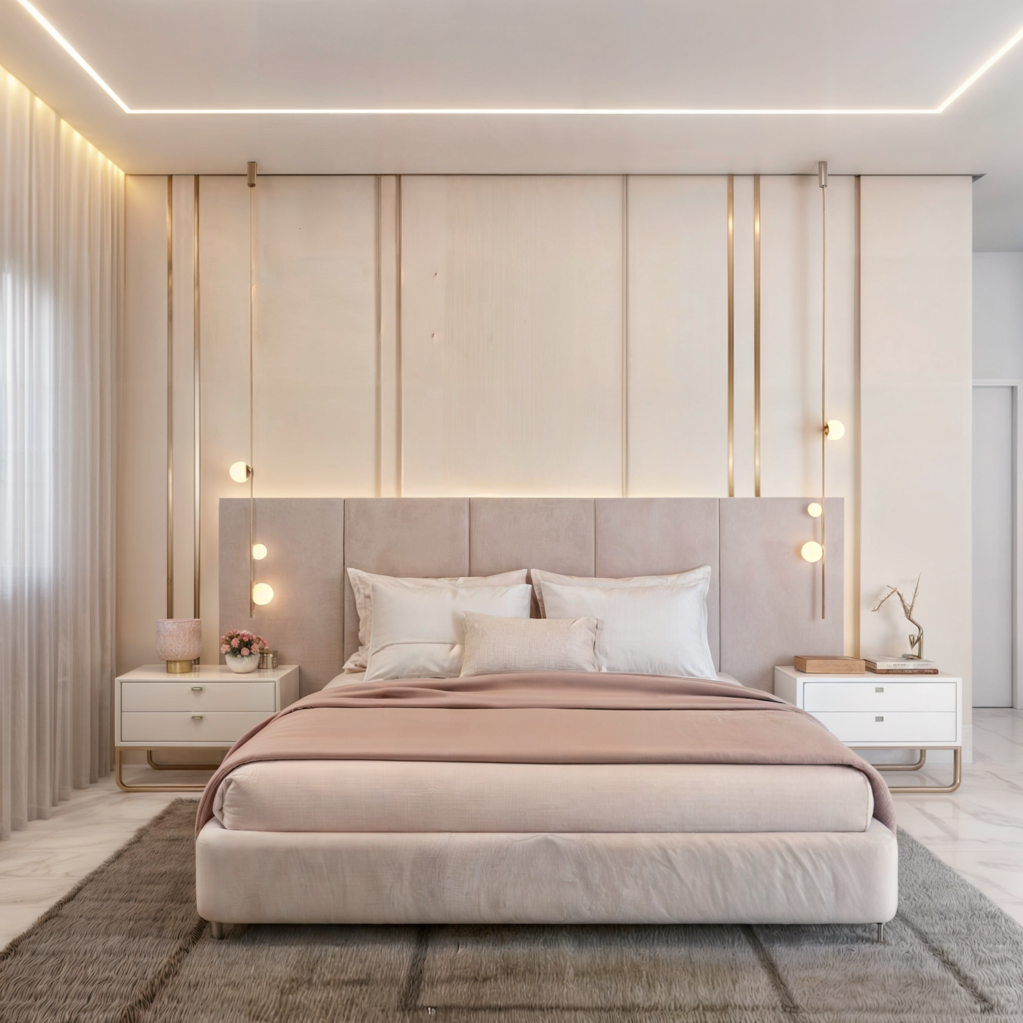 Quarto de adolescente elegante com detalhes dourados